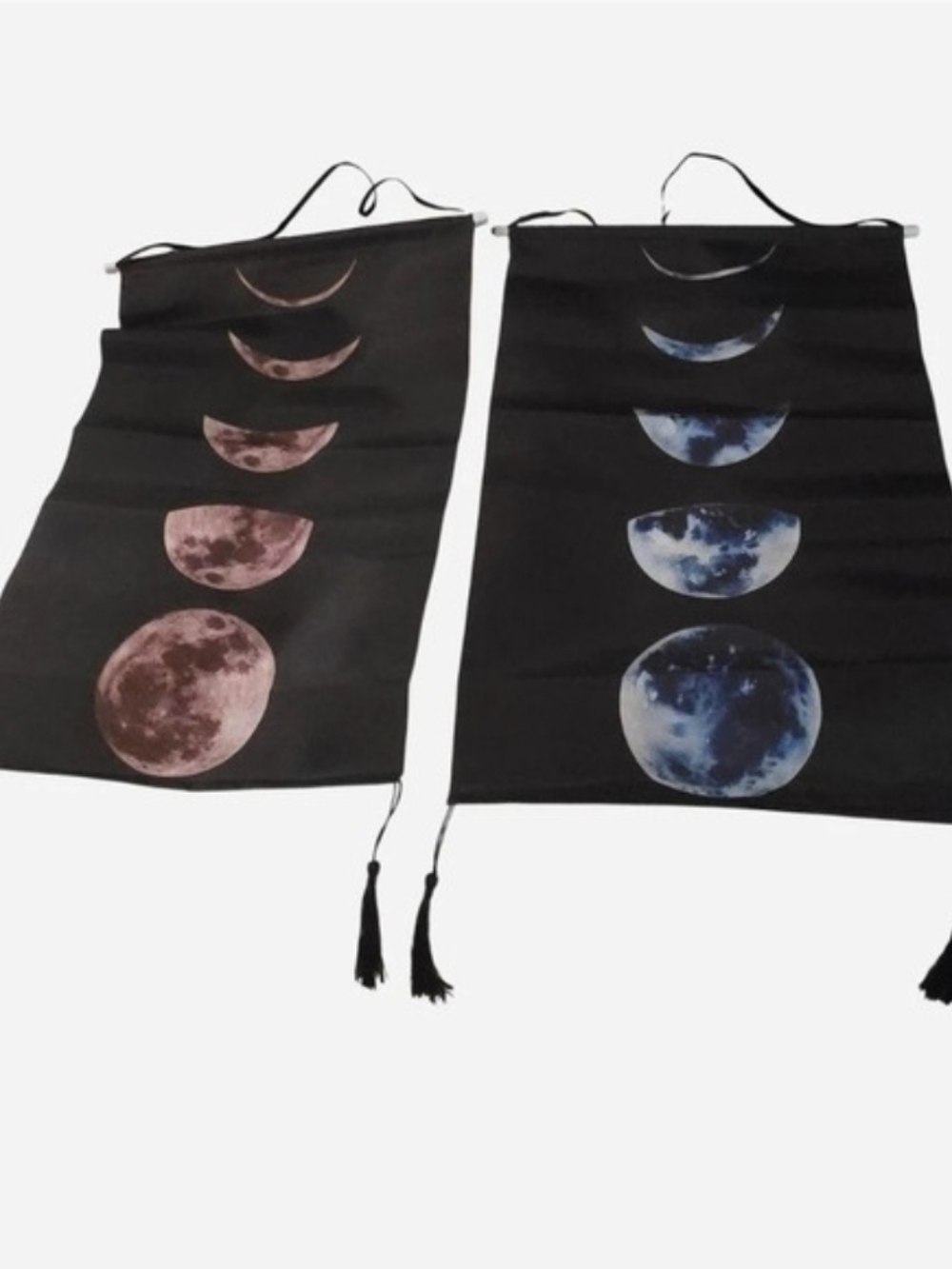 Moon Phase Tapestry Wall Hangings Set of 2 Pink Blue Black Celestial Boho
